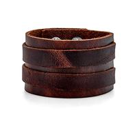 Unisex Hip Hop Retro Bikers Punk Rocker Pulsera Gruesa De Dos Correas Brazalete Para Los Hombres Adolescentes Mujeres Genuino Cuero Marrón Broches De Presión Ajustable De Ancho