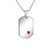 Bling Jewelry Unisex Personalizar Identificación Médico Doctores Alerta Médico Id Dog Tag Acero Colgante Collar Para Hombres Mujeres 20 Pulgadas Cadena Mediana Personalizado Grabado