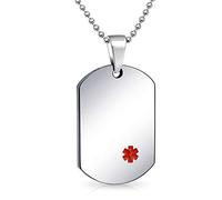 Bling Jewelry Unisex Personalizar Personalizable Médicos De Identificación De Alerta Médico Id Dog Tag De Acero Colgante Collar Para Hombres Mujeres 20 Pulgadas De Cadena Grande