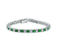 Bling Jewelry Verde Blanco Alternando Esmeralda Simulada Ronda Circonio Cúbico 12.00 Ct 4 Puntas Cesta Set Solitario Aaa Cz Pulsera De Tenis Para Las Mujeres Prom Novia Plata Chapado 7.5 Pulgadas