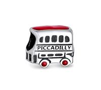 Bling Jewelry Viaje Turismo Inglaterra Reino Unido Londres Piccadilly Doble Decker Bus Charm Bead Para Mujer Adolescente Oxidado .925 Plata De Ley Ajuste Pulsera Europea