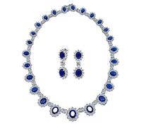 Bling Jewelry Vintage Estilo Antiguo Collar De Novia Y Pendientes Conjunto Con Zafiro Azul Real Simulado. Perfecto Para Bodas.