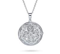 Bling Jewelry Vintage Style Filigrana Flor Círculo Redondo Aromaterapia Difusor De Aceite Esencial Keepsake Foto Corazón Forma Locket Collar Colgante Para Mujeres Adolescentes .925 Plata De Ley