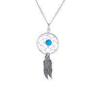 Bling Jewelry Western Boho Turquesa Acento Indio Americano Nativo Plumas Hoja Dream Catcher Collar Colgante Para Mujeres Adolescentes Oxidado .925 Plata De Ley