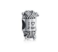 Words I 2 Love Too Knit Ball Spool Of Yarn Kitting Knitter Bead Charm For Women Teen Oxidized .925 Sterling Silver For European Bracelet