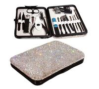 Bling - Juego de cortaúñas con diamantes de imitación, kit de herramientas de cuidado de uñas de 18 piezas con tijeras afiladas y alicates para cutículas para uso doméstico (plateado)
