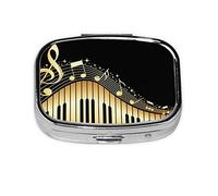 Bling Music Note Piano impreso, pastillero, pastillero cuadrado para bolsillo o monedero, pastillero pequeño, organizador de pastillas de viaje