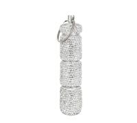 Bling - Pastillero portátil de viaje, botella de diamantes de imitación, impermeable, con llavero, bonita caja de almacenamiento de pastillas para exteriores (blanco)