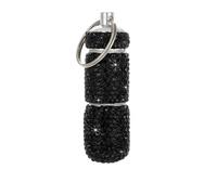 Bling - Pastillero portátil de viaje, botella de diamantes de imitación, impermeable, pequeño pastillero con llavero, bonita caja de almacenamiento de pastillas (negro)