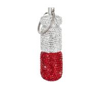Bling - Pastillero portátil de viaje, con diamantes de imitación, impermeable, pequeño pastillero con llavero, bonita caja de almacenamiento de pastillas (blanco y rojo)