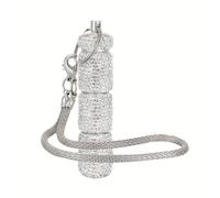 Bling Pill Case Portable Travel Pill Container in Rhinestone Waterproof Small Pill Holder with Keychain Cute Pill Storage Box (White With Chain)