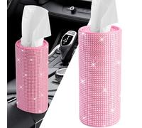 Bling - Soporte para pañuelos de automóvil para portavasos - Dispensador de pañuelos redondo con diamantes de imitación brillantes - Se adapta a portavasos estándar de automóviles - Elegante accesorio