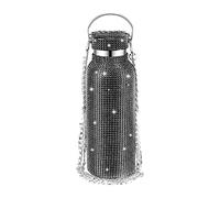 Blîng Water Bottle - 350ml Diamond Water Bottle | Rhinestone Ŵater Bottlē With Shoulder Strap & Chain | Insulated Glitter Stainless Steel Thermal Flask For Women Girls, Leakproof Reusable Tumbler