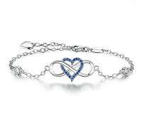 BlingGem Pulsera Mujer Infinito Juntos para Siempre Plata de Ley 925 Chapado en Or Blanco Pulsera de plata Corazón Pulsera de Zirconia Azul Joyería Fina para Mujer Día de la Madre