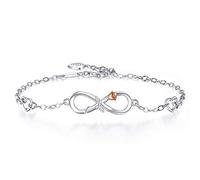 BlingGem Pulsera para Mujer Plata de Ley 925 Chapado en Or Blanco Infinito Rosa Símbolo Romance Joyería Regalo