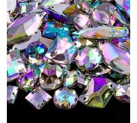 Blinginbox 300 piedras preciosas acrílicas para coser en diamantes de imitación con parte trasera plana, con 2 agujeros, mezcla de formas y tamaños, piedras preciosas multicolor para ropa,
