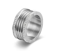 BlingNook Anillos gruesos de oro para mujer, anillo de acero inoxidable plateado de moda, apilable, circonita cúbica, no se deslustra, compromiso, compromiso, pareja, regalo de promesa, Acero