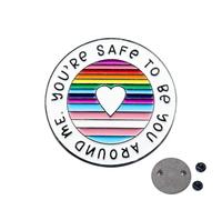 BlingNook Broche redondo de arco iris, You're Safe To Be You Around Me, broche esmaltado con cita inspiradora LGBTQ Pin de solapa para ropa, bolsos, mochilas, sombrero, decoración, Metal, No es una