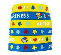 BlingNuts Paquete de 6 pulseras deportivas de silicona para concienciación sobre el autismo, rompecabezas de colores, pulseras de goma, F, Acero inoxidable, No es una piedra preciosa