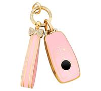 BLINGOOSE Funda para llave de Mercedes Benz 4 botones Auto Carcasa Brillante Llavero para Benz AMG GLC GLE GLA GLB C300 GLS CLA CLS S G A E Clase Rosa Mujer Mujer TPU