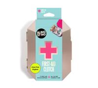 BLINGSTING Botiquín de primeros auxilios, 75 suministros esenciales, tiritas, toallitas, estuche de viaje dorado, minikit multiusos para mujer, interior rosa, compacto y versátil, aprobado por la TSA