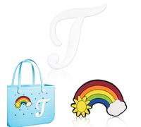 Blinket Abalorio decorativo con monograma compatible con bolsa Bogg, dijes compatibles con bolsa Bogg, arcoíris y letras 3D, elegantes accesorios de inserción con monograma, incluyendo pantuflas y