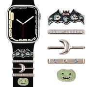 Blinket Bucles decorativos de Halloween con correa para Apple Watch, luna, murciélago, calabaza, diamantes de imitación para decoración de correa de reloj de Halloween, se adapta a correas de 20 a 22
