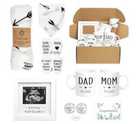 Blinking Stars Regalos de embarazo para nuevos padres Est 2025 - Cesta de regalos para nueva mamá para anuncio de embarazo, baby shower - Tazas para mamá y papá, moneda de decisión, marco de