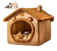Blinksify Portable Indoor Pet House, Luxury Foldable Dog House & Pet Bed, Pet Bed House for Cats, Plush Indoor Soft Kennel with Removable Cushion, Cozy Covered Cat Hideaway (Brown-L)