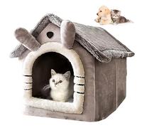 Blinksify Portable Indoor Pet House, Luxury Foldable Dog House & Pet Bed, Pet Bed House for Cats, Plush Indoor Soft Kennel with Removable Cushion, Cozy Covered Cat Hideaway (Gray-M)