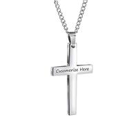 Bliqniq Grabado Personalizado Nombre Collares en Acero Inoxidable Mujer Hombre Negro Oro Plata Oro Rosa Cruz Pequeña con Cadena de 61 cm de Cubana