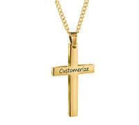 Bliqniq Grabado Personalizado Nombre Collares en Acero Inoxidable Mujer Hombre Negro Oro Plata Oro Rosa Cruz Pequeña con Cadena de 61 cm de Cubana
