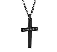 Bliqniq Grabado Personalizado Nombre Collares en Acero Inoxidable Mujer Hombre Negro Oro Plata Oro Rosa Cruz Pequeña con Cadena de 61 cm de Cubana