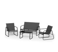 Blishom Conjunto de Jardín de 4 Piezas, con 3 Sillones y Mesa de Cristal, Muebles de Exterior para Patio, para Todas Las Estaciones, Terraza, Jardín, Balcón y Exteriores, Negro (Ensemble de 4 pièces)