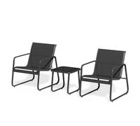Blishom Conjunto de Jardín de 4 Piezas, con 3 Sillones y Mesa de Cristal, Muebles de Exterior para Patio, para Todas Las Estaciones, Terraza, Jardín, Balcón y Exteriores, Negro (Ensemble de 3 pièces)