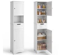 Blishom Mueble de Baño Alto y Estrecho de 170cm, Columna con Cajón y Puertas, Estante con Baldes Ajustables, Almacenaje Antivuelco para Espacios Pequeños, 30x40x170 cm, Blanco