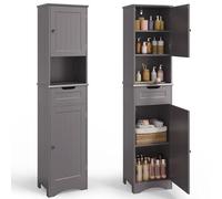 Blishom Mueble de Baño Alto y Estrecho de 170cm, Columna con Cajón y Puertas, Estante con Baldes Ajustables, Almacenaje Antivuelco para Espacios Pequeños, 30x40x170 cm, Gris