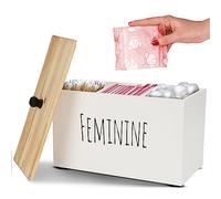 Bliss by Home Soporte de tampón para baño, caja de contenedor de madera femenina, organizador de productos para mujeres, decoración de granja, caja de almacenamiento de almohadillas, accesorios
