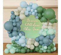 BlissBash Kit de arco de guirnalda de globos verde salvia y azul polvoriento, con globos verde pastel, azul y blanco arena, para baby shower temático de dinosaurios, despedida de soltera, decoraciones