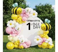 BlissBash Kit de guirnalda de arco de globos de abeja de 146 piezas con globos de margaritas amarillas, rosas y blancas para decoraciones de cumpleaños de abejas, fiesta del día de la madre, baby