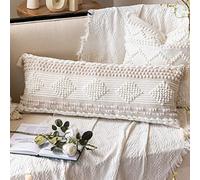 BlissBlush Funda de Almohada Lumbar Blanca Crema de 14 x 36 Pulgadas, Funda de Almohada Lumbar Tejida Bohemia con Textura, Funda de Almohada Corporal Beige Neutro, Funda de Almohada Lumbar para sofá,