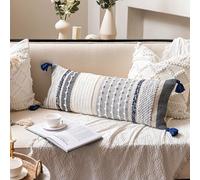 BlissBlush Funda de Almohada Lumbar Decorativa Bohemia Azul Marino de 14 x 36 Pulgadas, Almohada de Cuerpo Largo para Cama, Almohada Lumbar Decorativa para sofá, Funda de Almohada Moderna con Textura