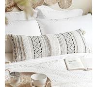 BlissBlush Funda de Almohada Lumbar Decorativa de 14 x 36 Pulgadas, cojín Largo Bohemio para Cama, Color Negro Neutro y Blanco, Funda de Almohada para Dormitorio, Sala de Estar, sofá, decoración del