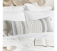 BlissBlush Funda de Almohada Lumbar Decorativa Gris de 14 x 36 Pulgadas, Almohada de Cuerpo Largo Bohemio Gris para Cama, Almohada Lumbar para sofá, Funda de Almohada Texturizada Moderna