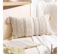 BlissBlush Funda de cojín lumbar decorativa, 30,5 x 50,8 cm, rectangular, bohemia, de acento, crema, neutra, blanca, casa de campo, cojín para sofá, dormitorio, salón, solo la funda, paquete de 1