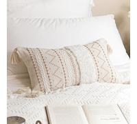 BlissBlush Funda de cojín lumbar decorativa, 30,5 x 50,8 cm, rectangular, bohemia, de acento, crema, neutra, blanca, casa de campo, cojín para sofá, dormitorio, salón, solo la funda, paquete de 1