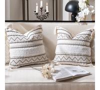 BlissBlush - Juego de 2 fundas de almohada decorativas de 18 x 18 pulgadas, cuadradas, estilo bohemio, color negro neutro, con borlas, para sof