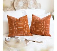 BlissBlush - Juego de 2 fundas de almohada decorativas de color rojo ladrillo de 18 x 18 pulgadas, estilo bohemio, estilo granja, suave y acogedor