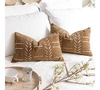 BlissBlush - Juego de 2 fundas decorativas para coj n lumbar, color marr n, 12 x 20 pulgadas, estilo bohemio, estilo r stico, suave, para sof