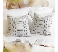 BlissBlush Off White - Juego de 2 fundas de almohada decorativas de 20 x 20 cm, estilo bohemio, estilo granja, cuadradas, acogedoras y suaves